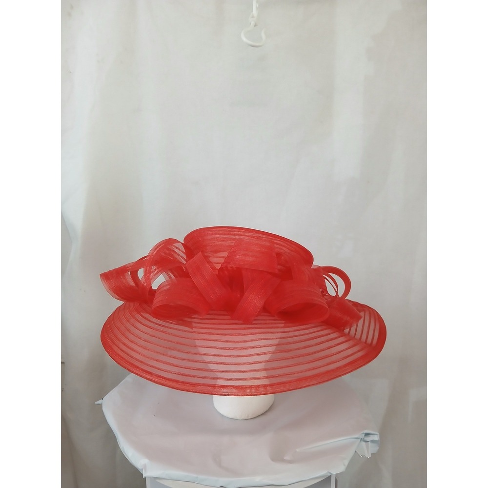 Vintage 90s Dramatic Betmar New York Sheer Red‎ Wide Brim Dress Hat Church Derby
